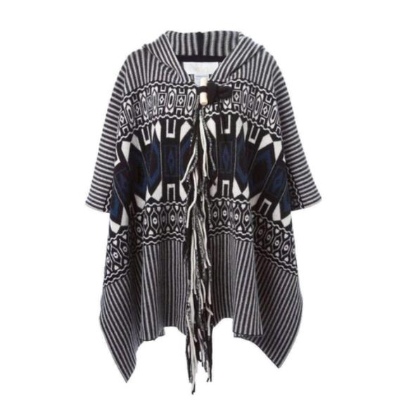 Chloe - Intarsia Hooded Cape Poncho - XS/S
